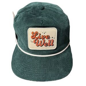 Live Well Pukka Patch Logo Corduroy Snapback Hat Green Adjustable Cap Surf NWT